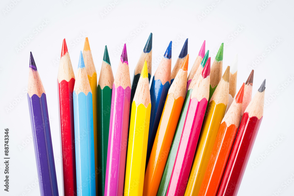 Colour pencils isolated on white background close up Colour pencils isolated on white background close up