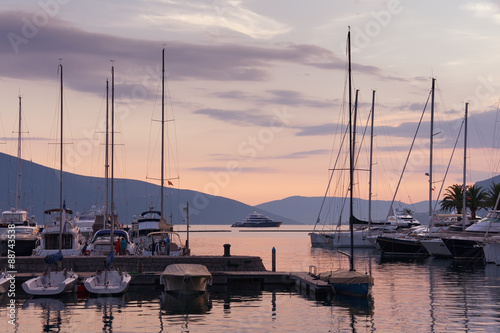 Port in Tivat city in the evening. Montenegro