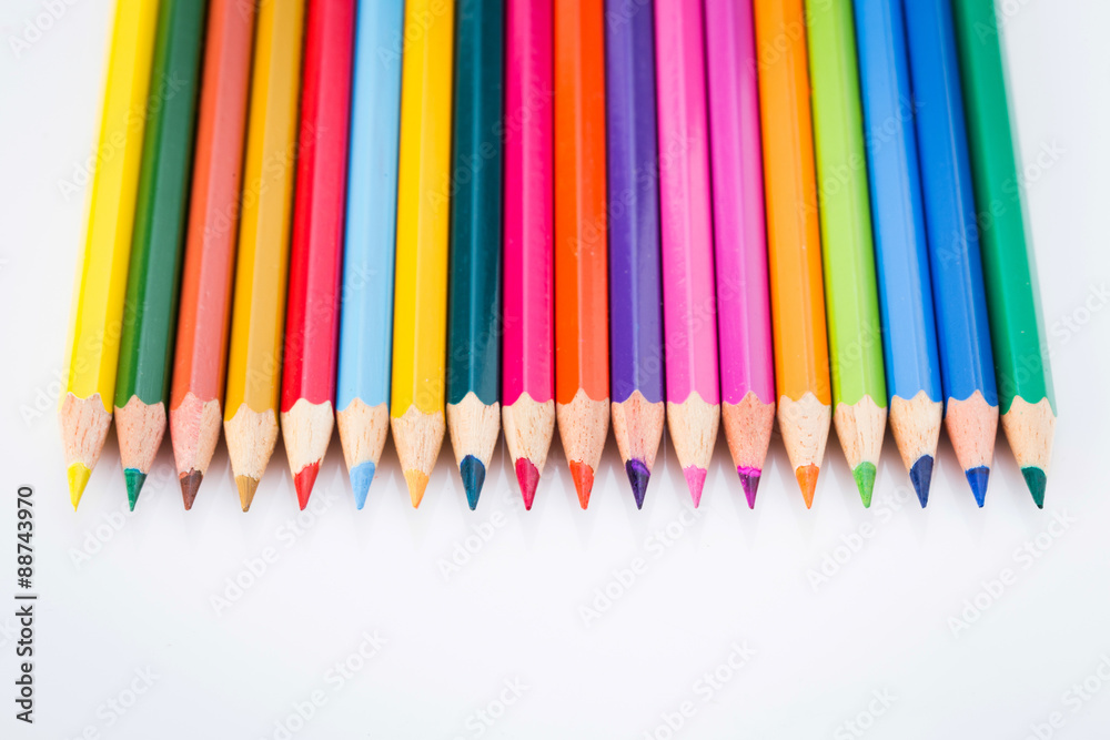 Colour pencils isolated on white background close up Colour pencils isolated on white background close up