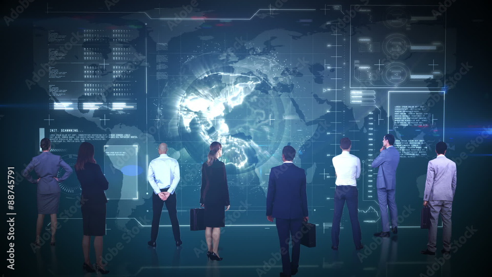 Business team watching global business interface Business team watching global business interface