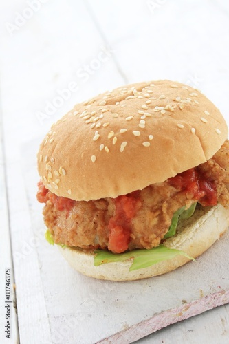 chicken burger plated meal