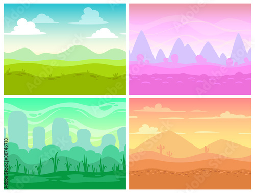 Set of seamless cartoon landscapes
