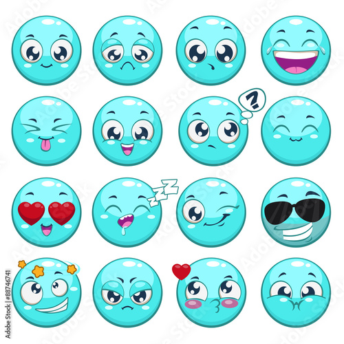 Set of blue cartoon round characters