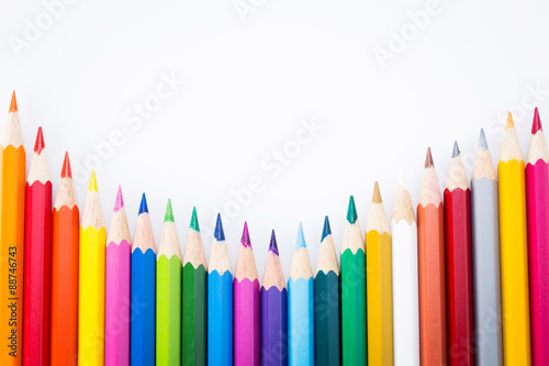 Colour pencils isolated on white background close up