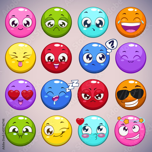 Set of colorful cartoon round characters