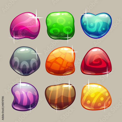 Set of bright colorful glossy stones