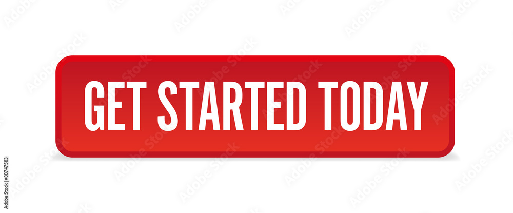 Get started today red three-dimensional square button isolated on white background Get started today red three-dimensional square button isolated on white background