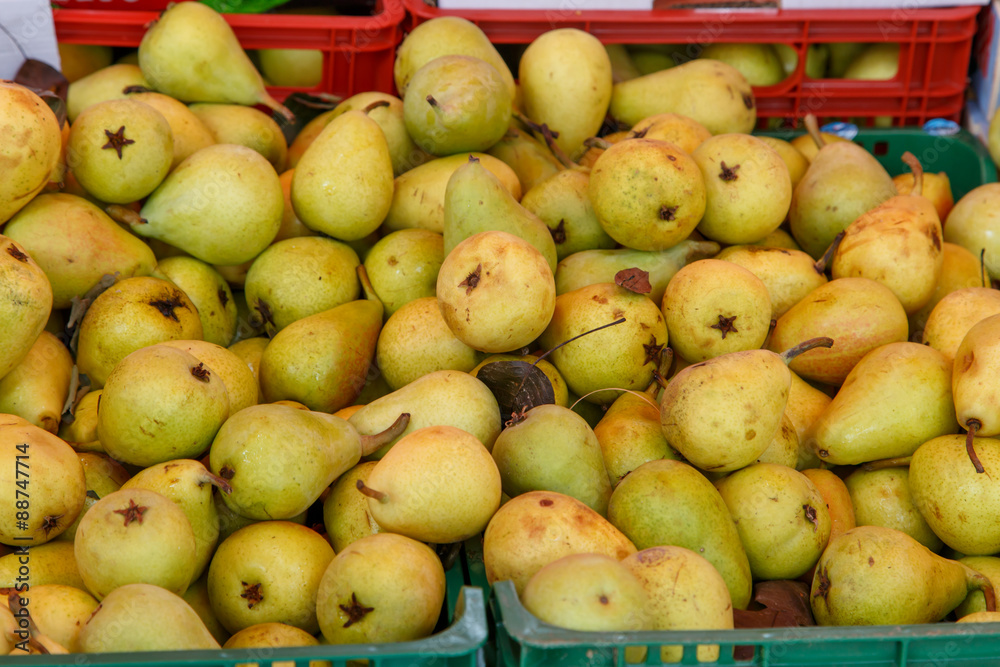 Green pears at a famers market Green pears at a famers market