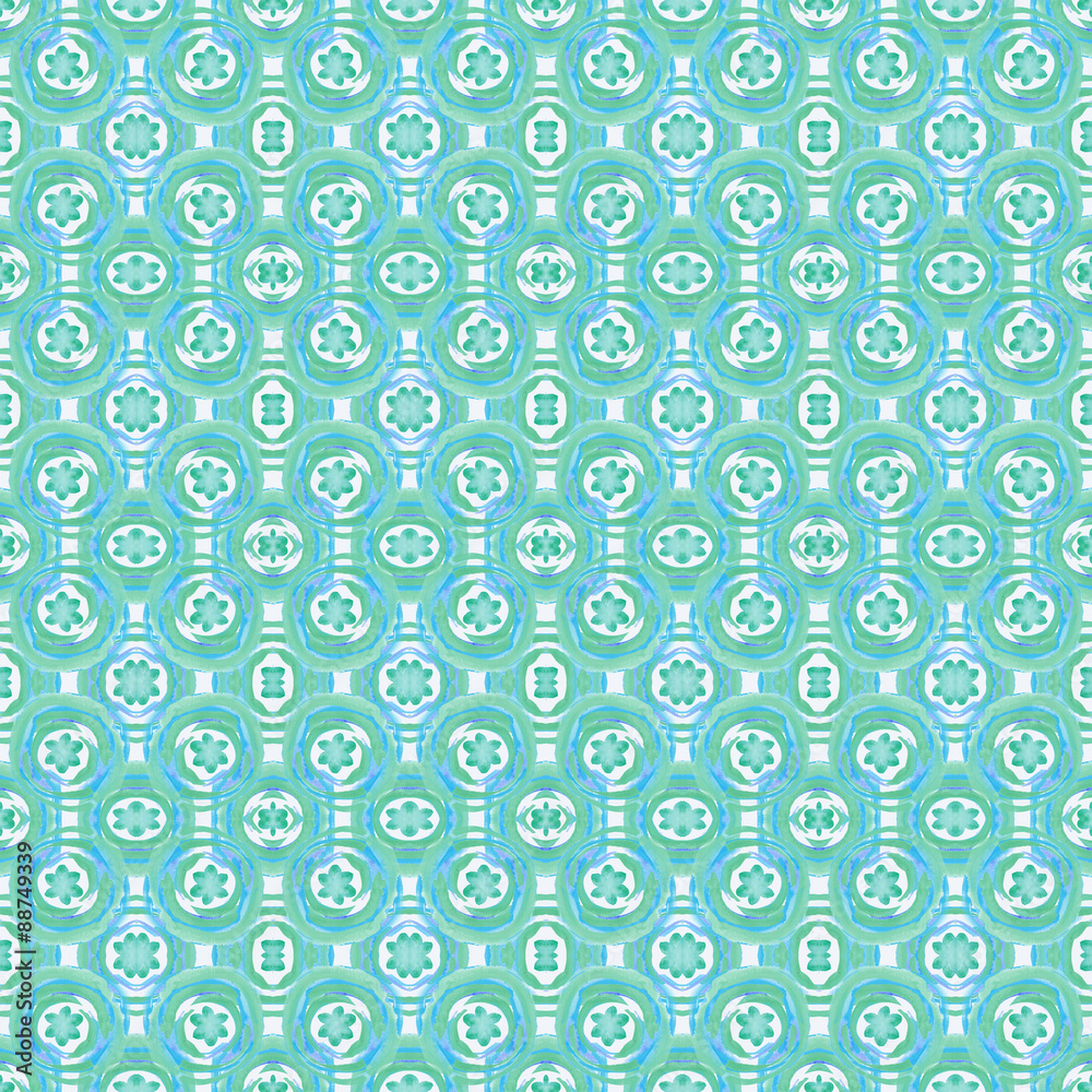Seamless colorful ethnic pattern. Hand drawing watercolor circles. Art seamless pattern background. Unusual shapes. Fabric design. Can used for wallpaper, wrapping paper or cover.