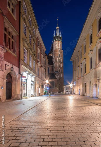 Night view of Florianska street - part of Royal Way (Droga Krolewska) in old town of Krakow, Poland #88750150