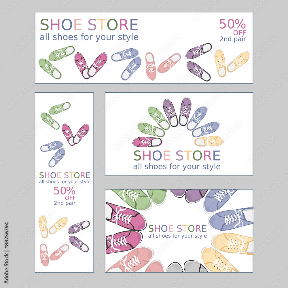 Set of two business card and two banners for shoestore. Vector, EPS 10