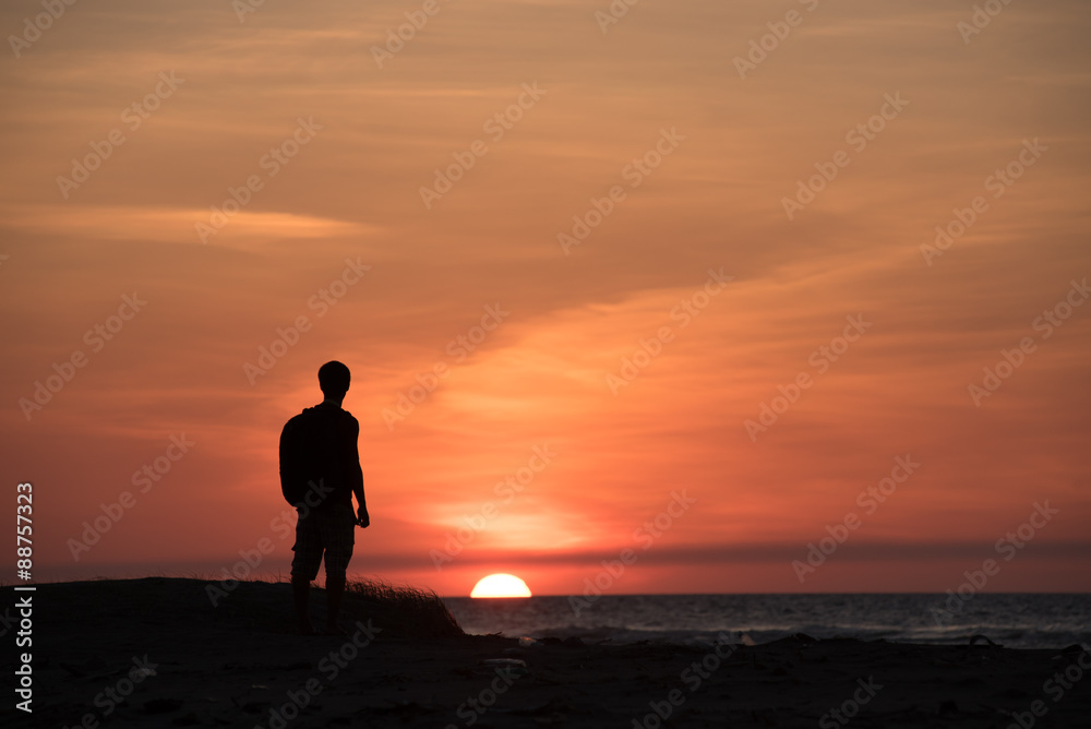 Silhouette man with sunset