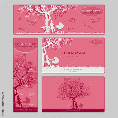 Set of two business card and two banners for shop. Mother's store. Baby shop. Vector, EPS 10