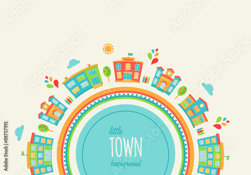 Little Town Background Made of Houses and Schools 