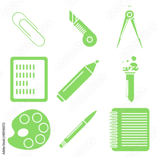 Black school goods, green linear icons. Part 2.