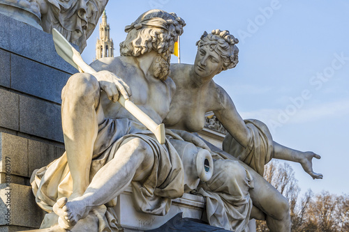 Photography Athena Fountain near Austrian Parliament (1902). Vienna, Austria