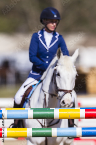 Horse rider pole gates equestrian show jumping action