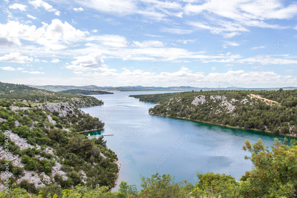 Fototapeta premium Croatian bay,Adriatic sea channel near Krka nature preserve