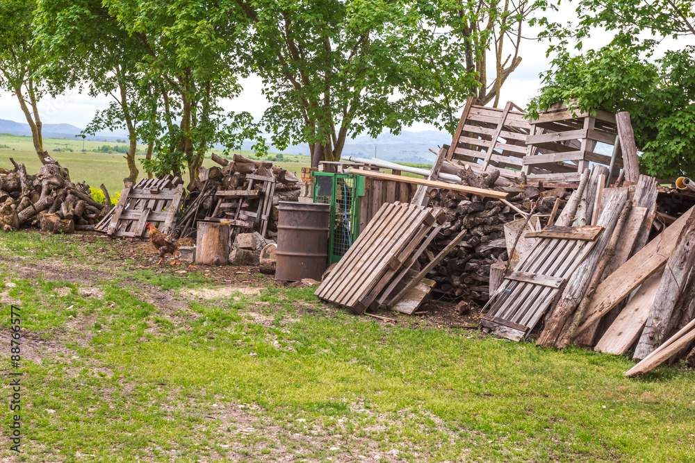 Old wooden fence in croatian farm field