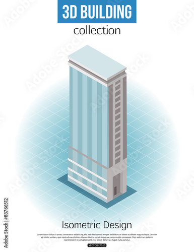 3d isometric tall building icon for map building and city