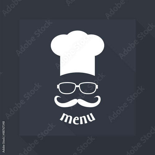 Hipster chef  hat with mustache and glasses.