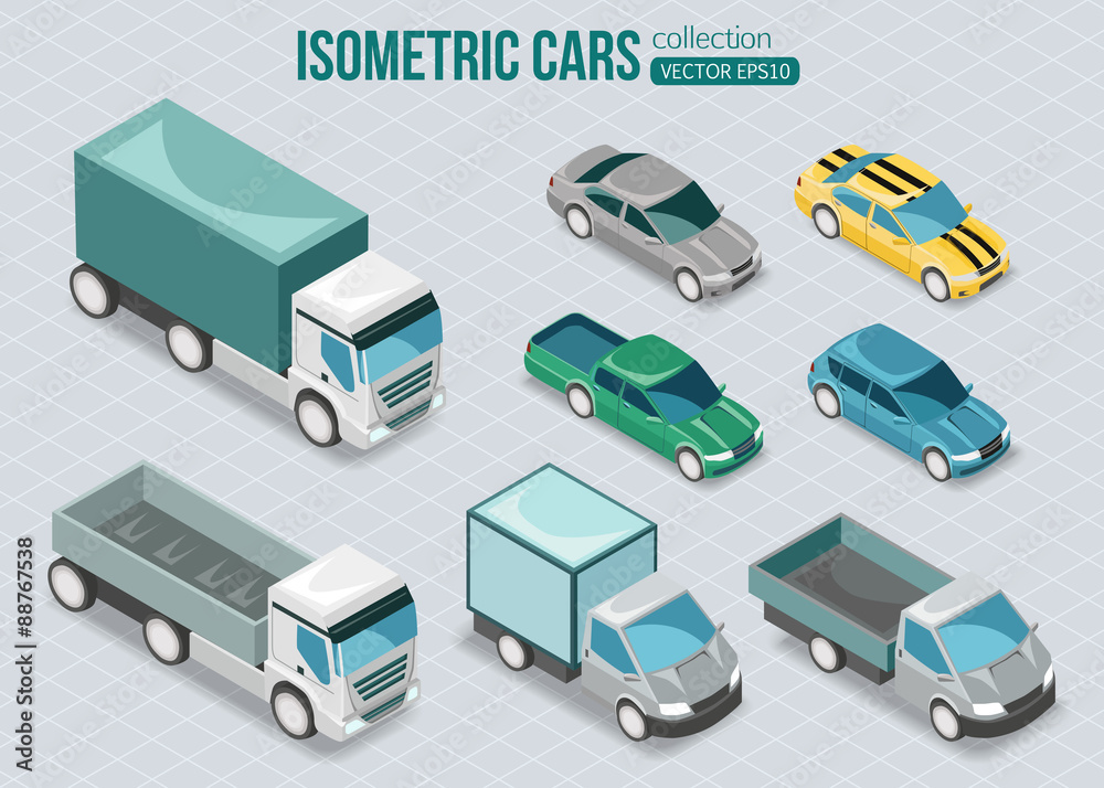 Set of isometric cars. Set of isometric cars.