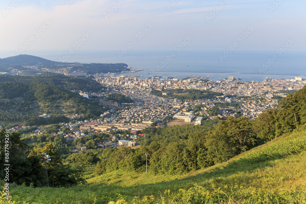 Otaru cityscape viewed from the mountains