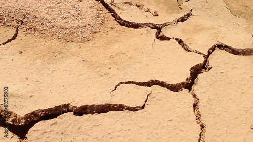 DROUGHT & DESERT - Dolly across hot and dry cracked parched earth (#2, wider) Camera Dolly Across Dry Cracked Earth. Shot can also refer to concepts such as dry skin, Mars, and more. photo