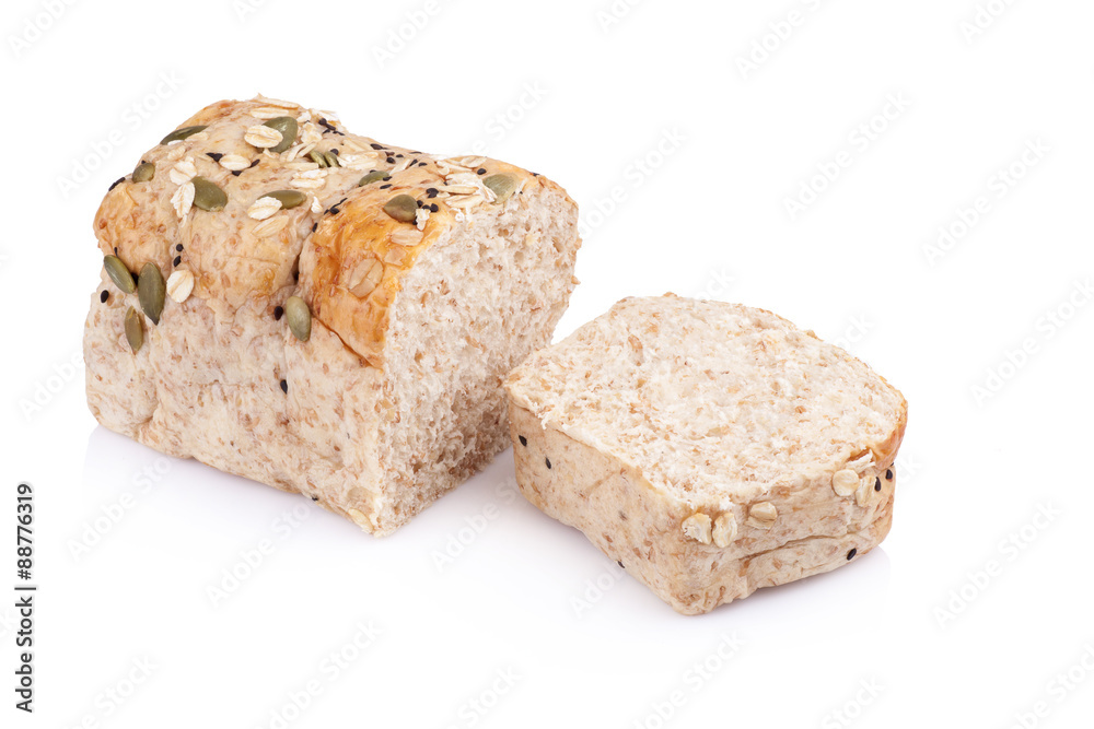 whole wheat bread isolated on white background