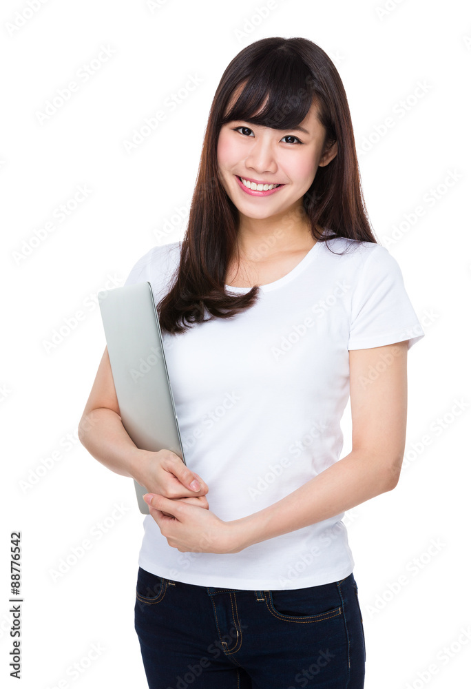 Asian woman hold with laptop computer Asian woman hold with laptop computer