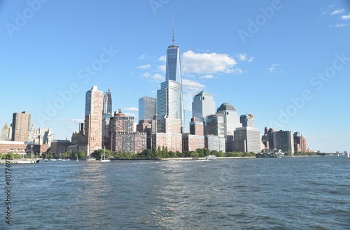 Freedom Tower in lower Manhattan, New York USA A view from Hudson river.