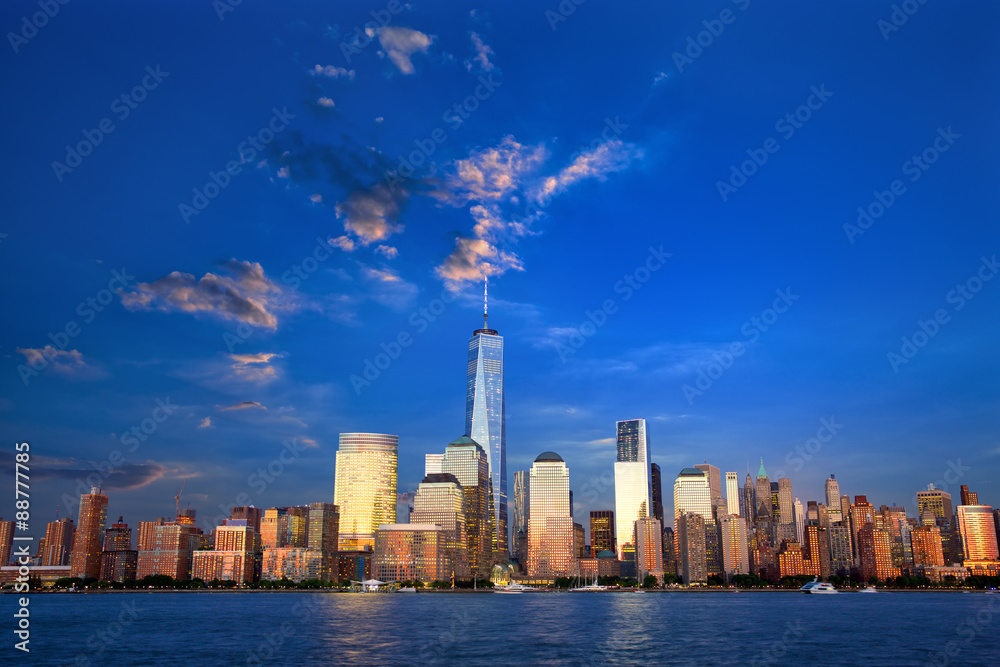 Lower Manhattan skyline at dusk, New York, United States