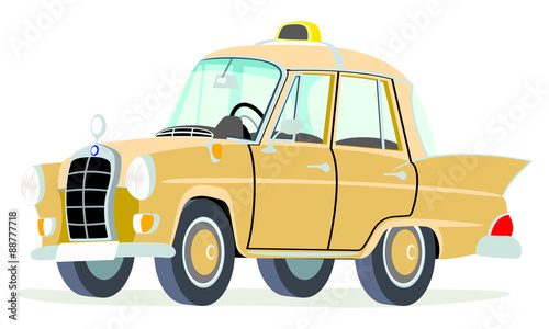 Caricatura Mercedes Benz W110-190D taxi Alemania beige vista frontal y lateral
