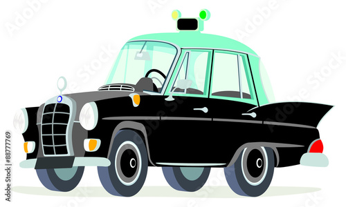 Caricatura Mercedes Benz W110-190D taxi Lisboa y verde negro vista frontal y lateral