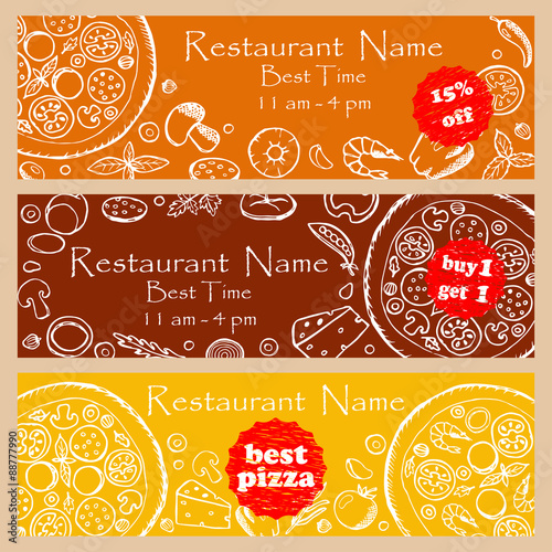 Set discount fliers for pizzeria and restaurants