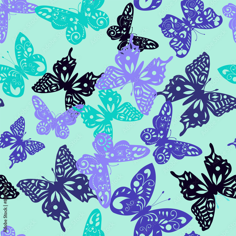 Fototapeta premium Decorative pattern of collection cute butterflies