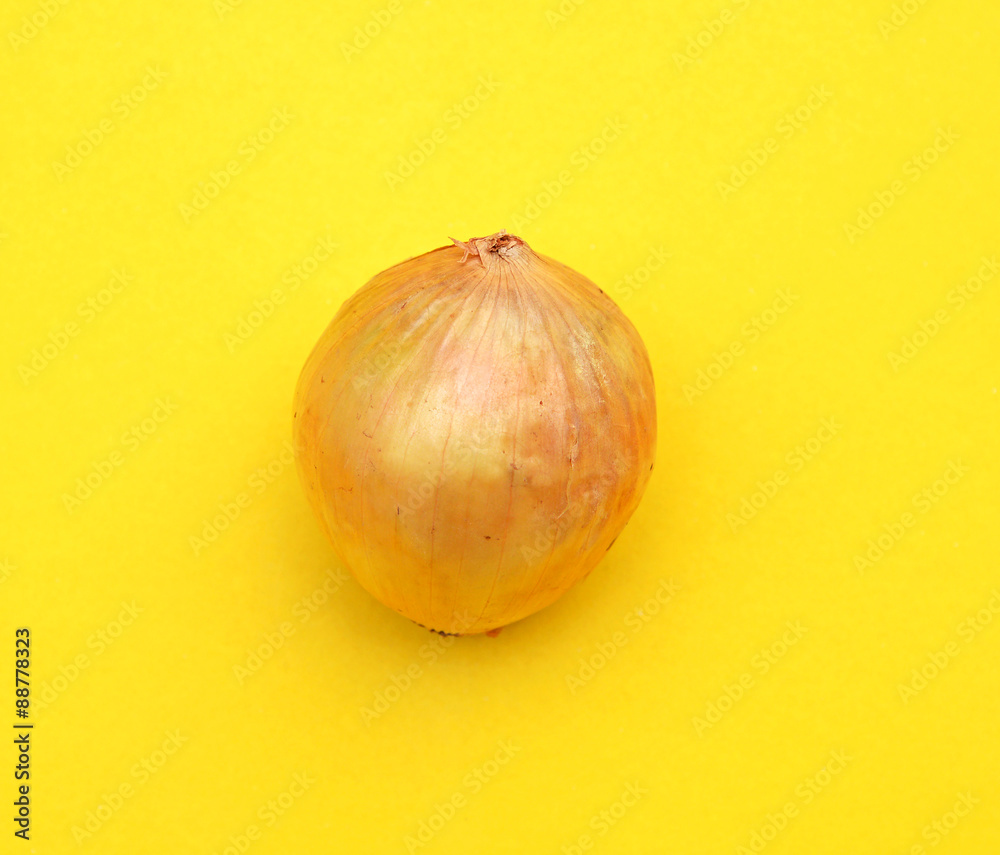 Ripe onion on yellow background (Pop art style) Ripe onion on yellow background (Pop art style)