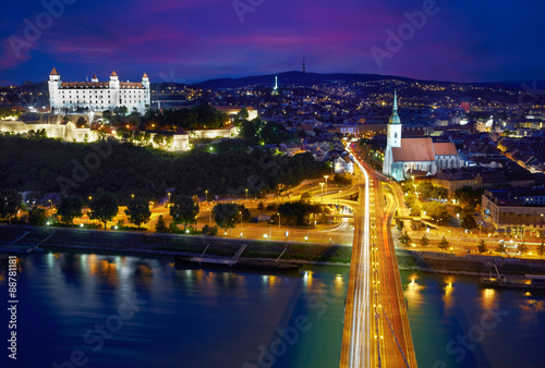 Aerial view of Bratislava after sunset, Slovakia