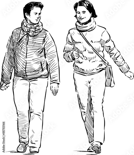 cheerful pedestrians