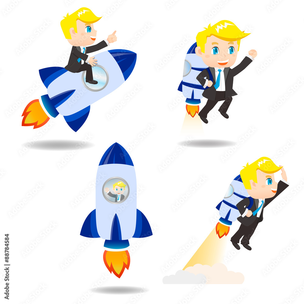cartoon illustration Businessman with rocket cartoon illustration Businessman with rocket