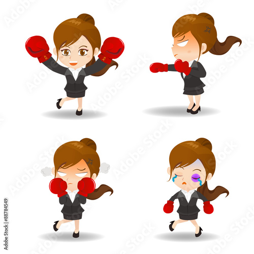 cartoon illustration Business woman boxing