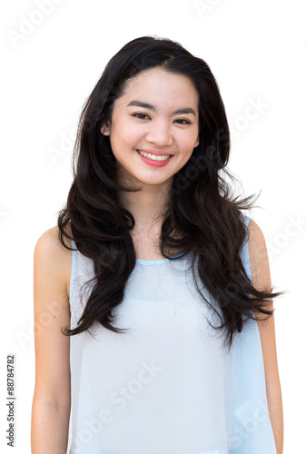 Portrait of an asian woman smiling isolated on white background
