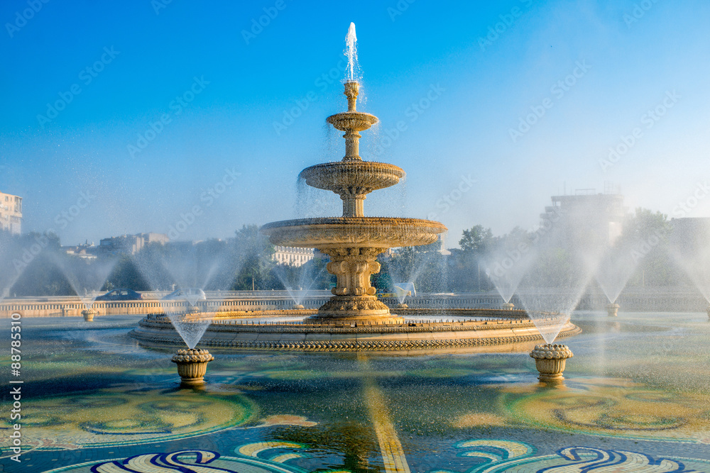 Bucharest central city fountain - obrazy, fototapety, plakaty 