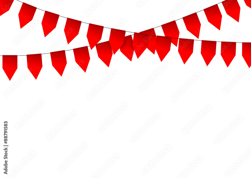 Obraz premium Red paper flags on white background