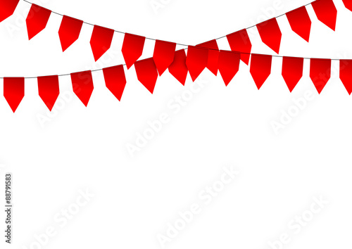 Red paper flags on white background