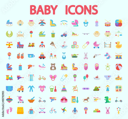 Baby flat vector icon set