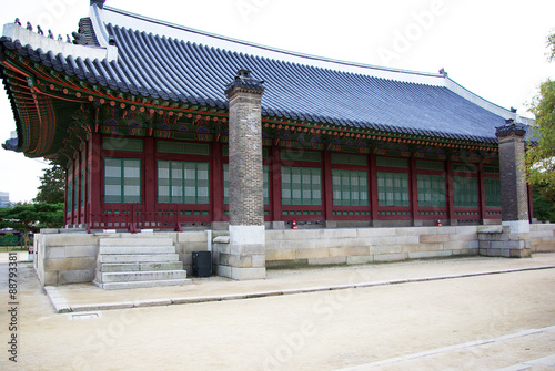 In ancient times, Koreans have built palaces made of wood. They had their own unique style of construction of buildings. Top of the building is decorated with carved wooden elements. 