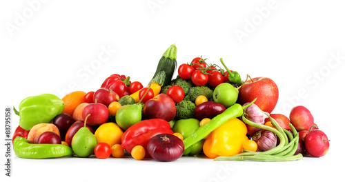 Heap of fresh fruits and vegetables  isolated on white © Africa Studio
