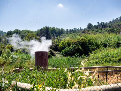 Geothermal smoke pipes fumes in Sasso Pisano, Tuscany