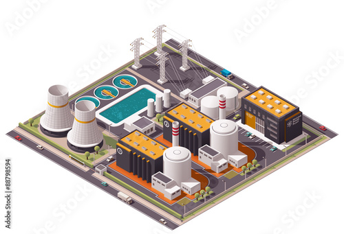 Vector isometric nuclear power plant icon